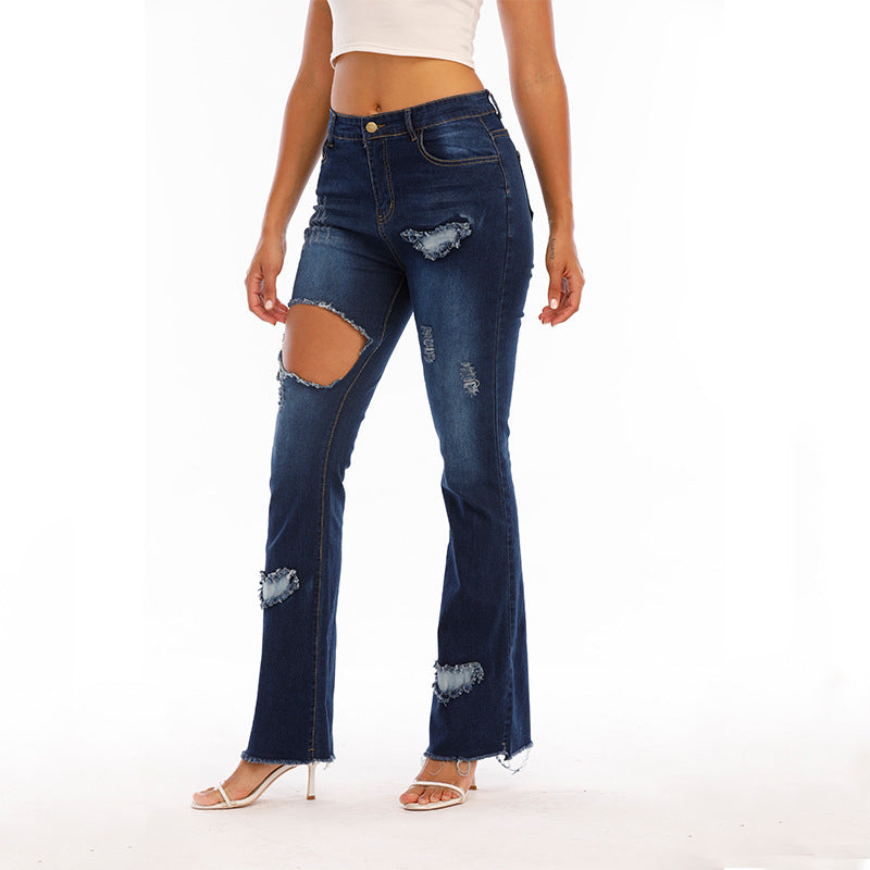 Ripped Denim Flared Pants