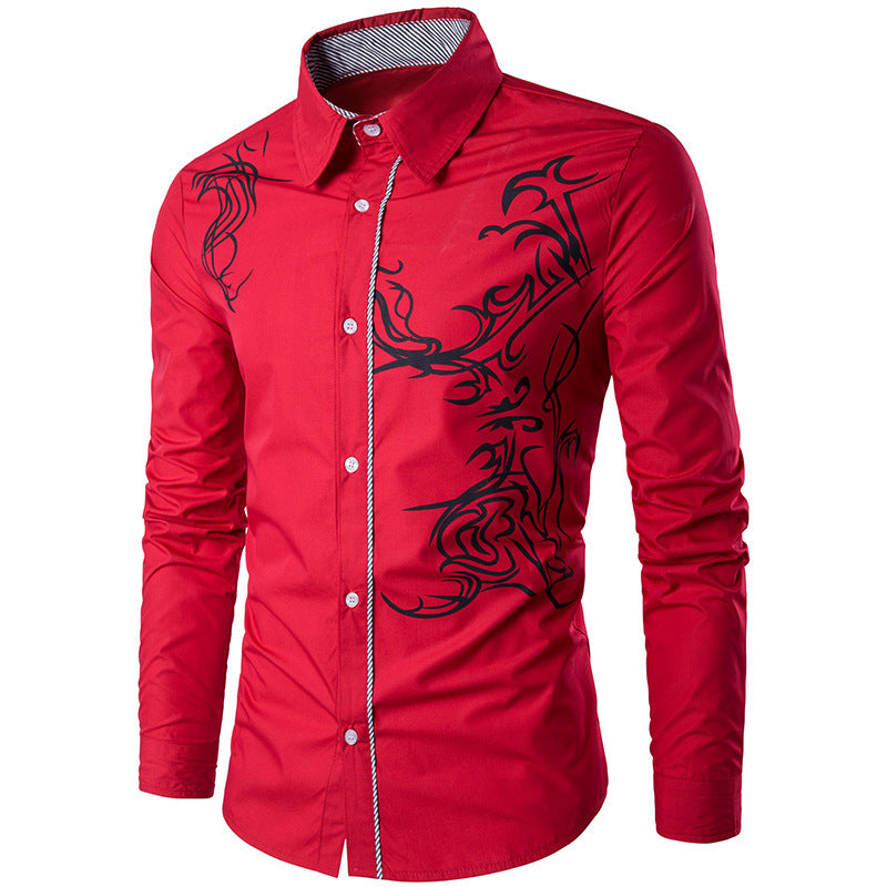 Long-sleeved Dragon Print Long-sleeved Slim Shirt