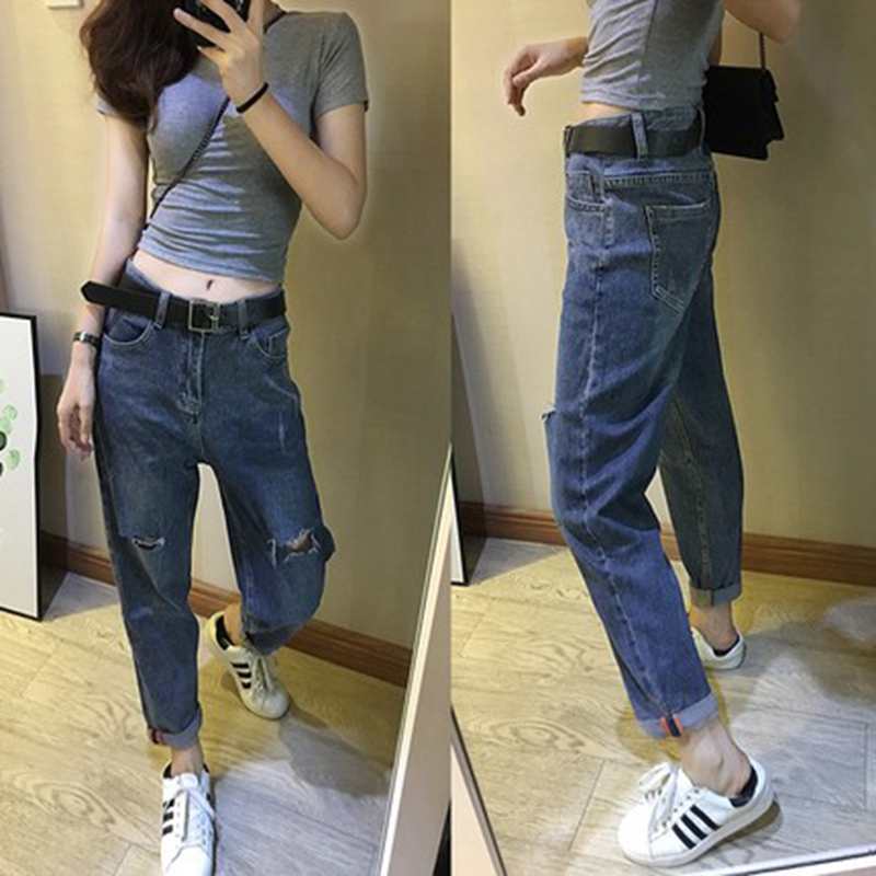 Loose And Slim Ripped Denim Pants