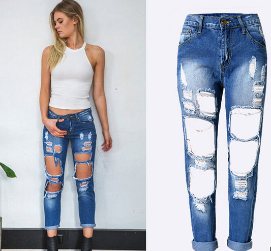 High Waist Ripped Knee Skinny Jeans