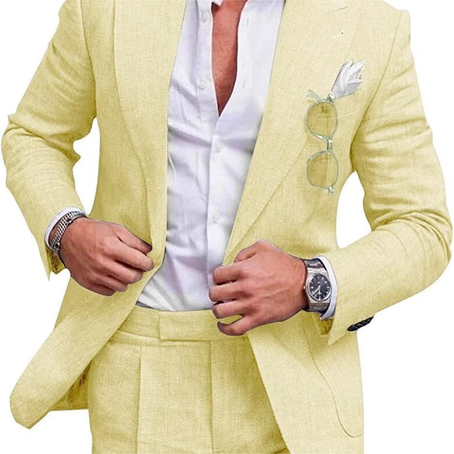 Men's Large Single Row One Button Solid Color Two-piece Set