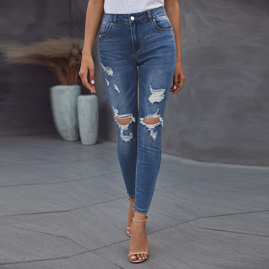 Casual Worn High Waist Ripped Jeans