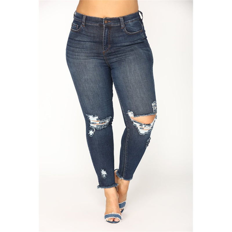 Stretch Shredded Hip Raise Plus Size Jeans