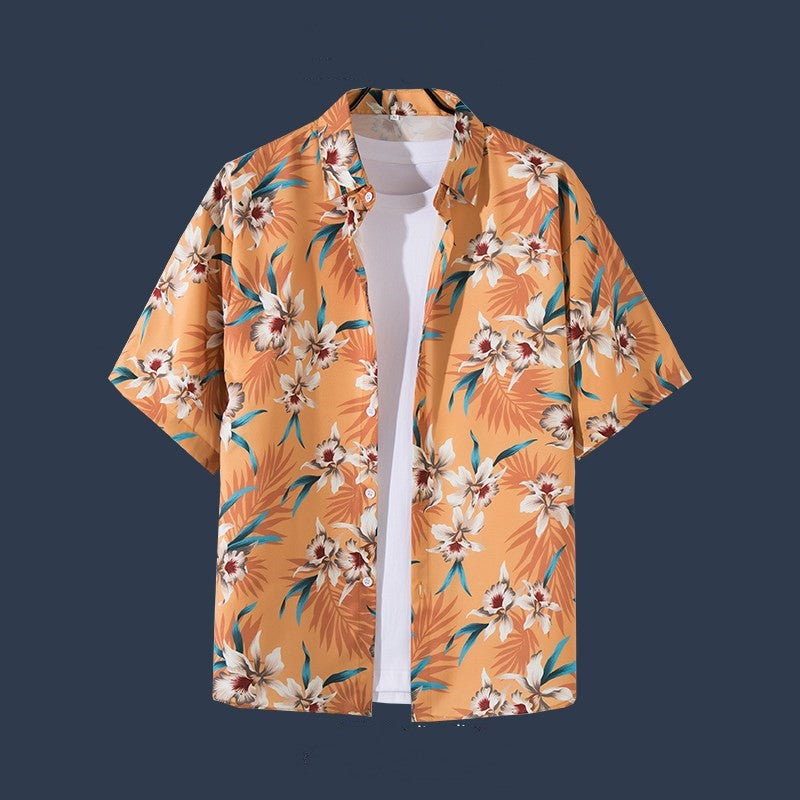 Hawaiian Beach Flower Shirt Short Sleeve Men's Loose Casual Shirt Coat