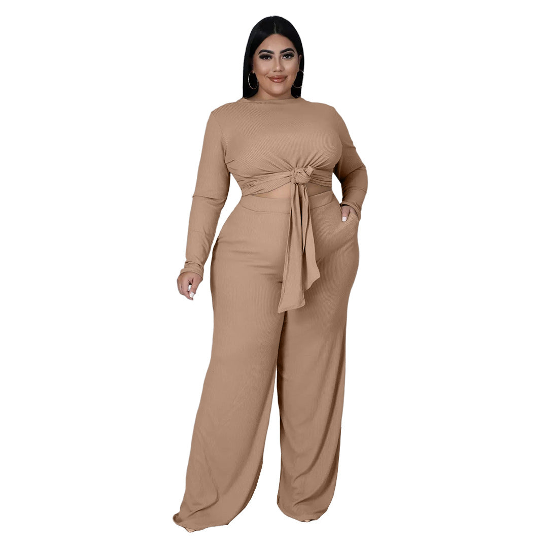 Plus Size Women's Strip Cloth Two-piece Set