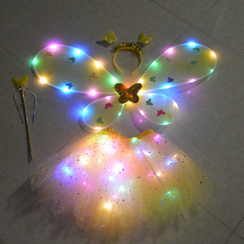 Glowing Butterfly Wings Flower Fairy Stick Three-piece Set