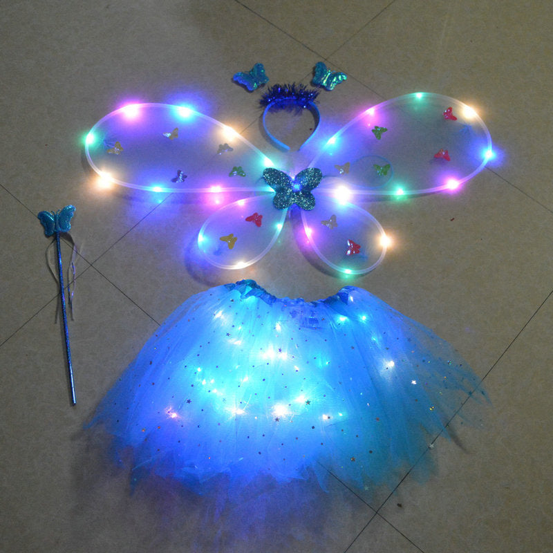 Glowing Butterfly Wings Flower Fairy Stick Three-piece Set