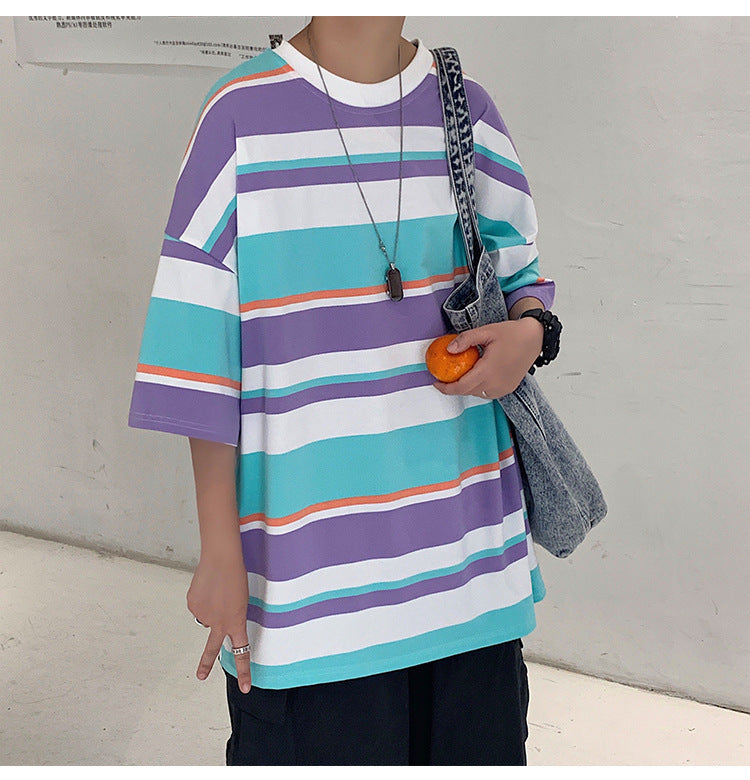 Men's Striped Short Sleeve Loose T-shirt