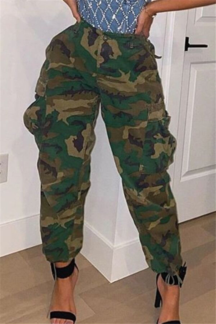 Women's Fashion Workwear Casual Camouflage Cropped Pants