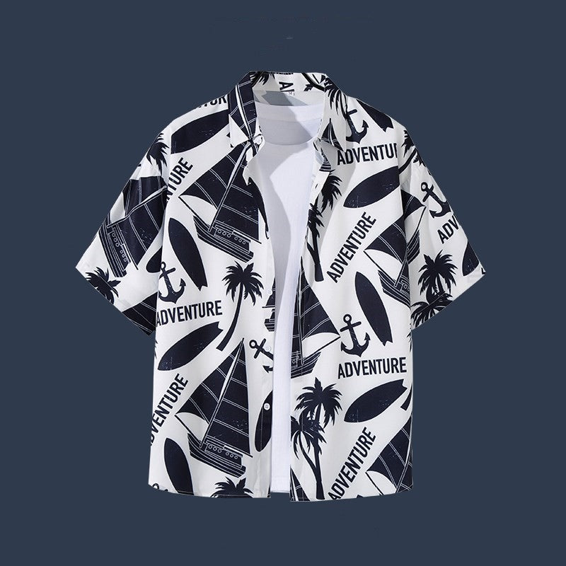 Hawaiian Beach Flower Shirt Short Sleeve Men's Loose Casual Shirt Coat