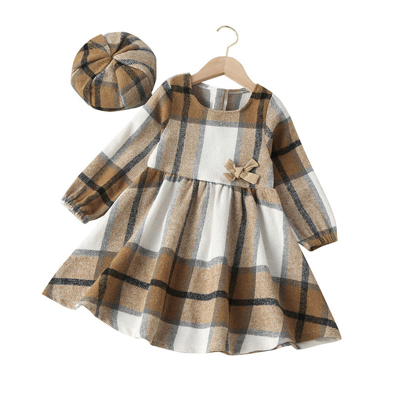 Girls' Fashion Spring And Autumn Long-sleeved Plaid Princess Dress