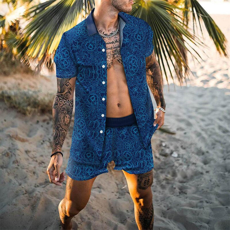 Casual Loose Printed Shirt Suit Men