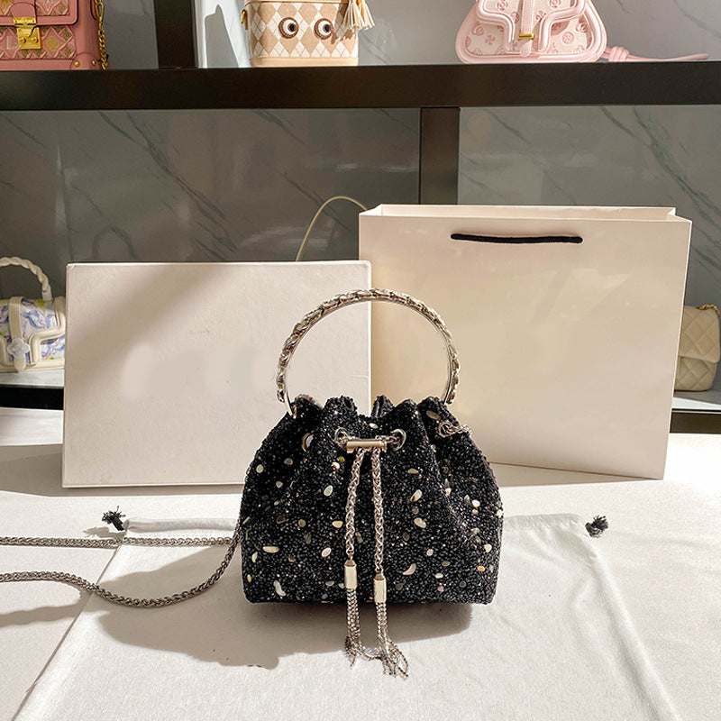 Chain Tassel Sequins One Shoulder Bucket Bag