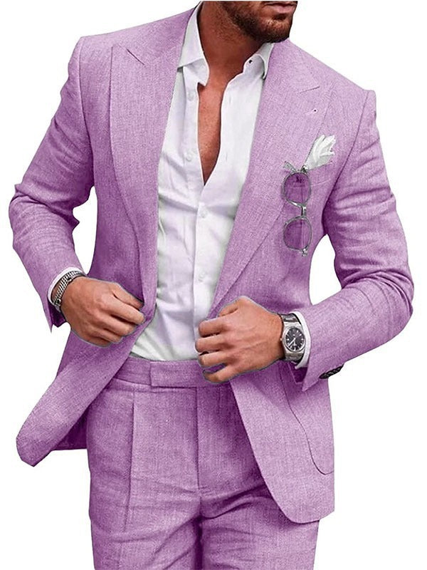 Men's Large Single Row One Button Solid Color Two-piece Set