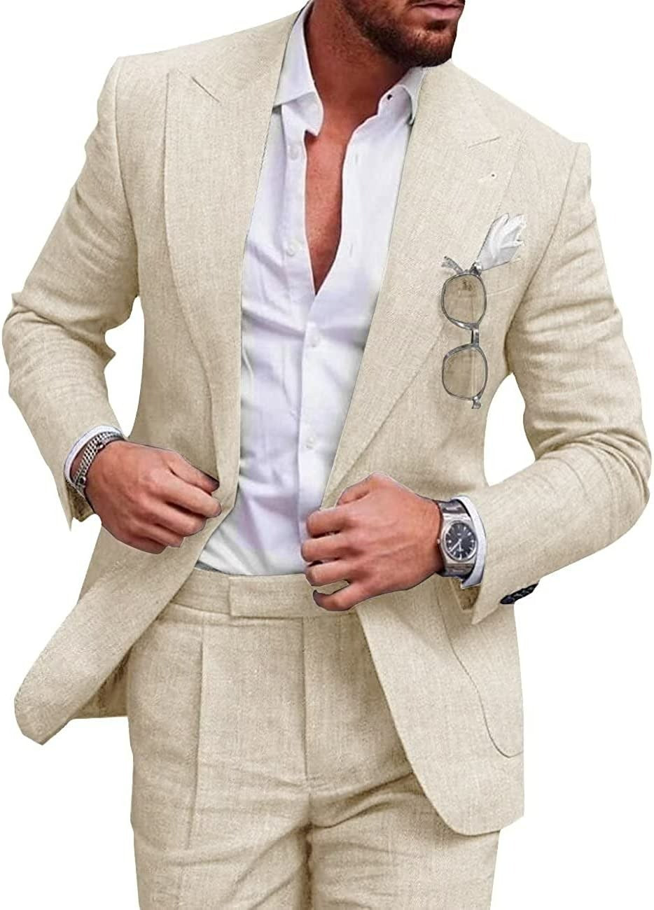 Men's Large Single Row One Button Solid Color Two-piece Set