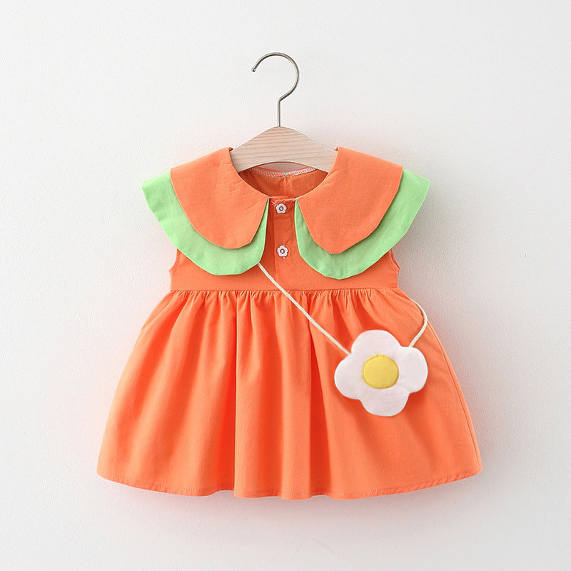 Girls Sleeveless Double Layer Lapel Dress