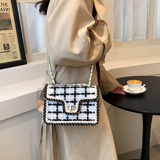 Chain Plaid One-shoulder Small Square Bag