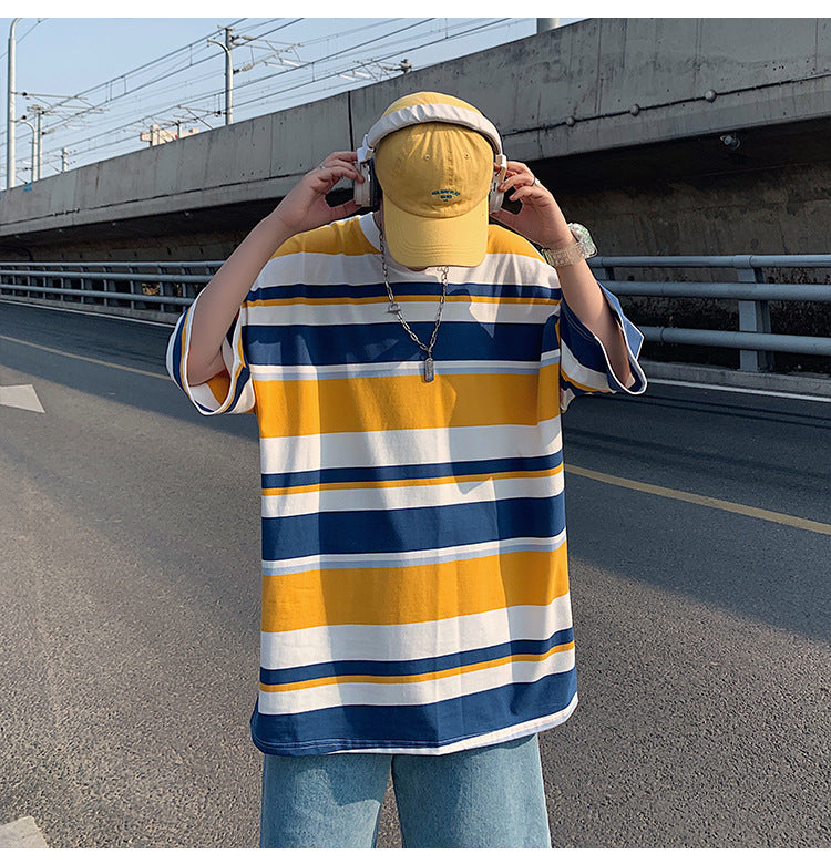 Men's Striped Short Sleeve Loose T-shirt