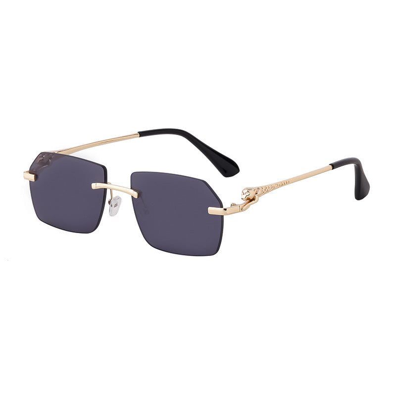 Frameless Trimming Leopard Temple Men Retro Square Frame Driving Sunglasses