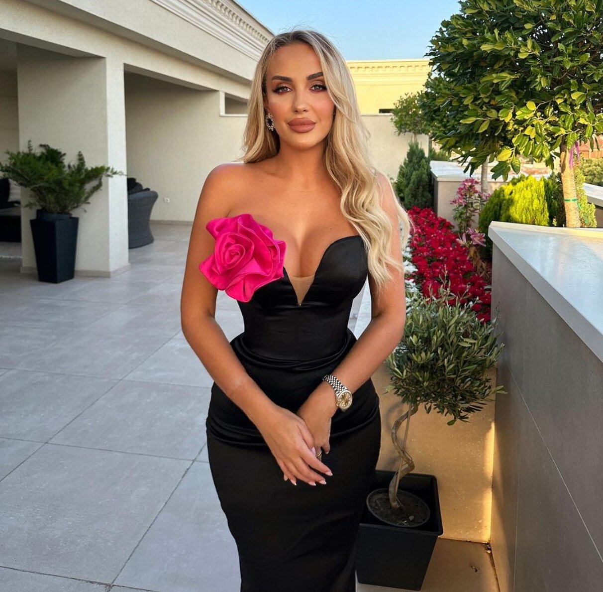 Black Tube Top Deep V Dress