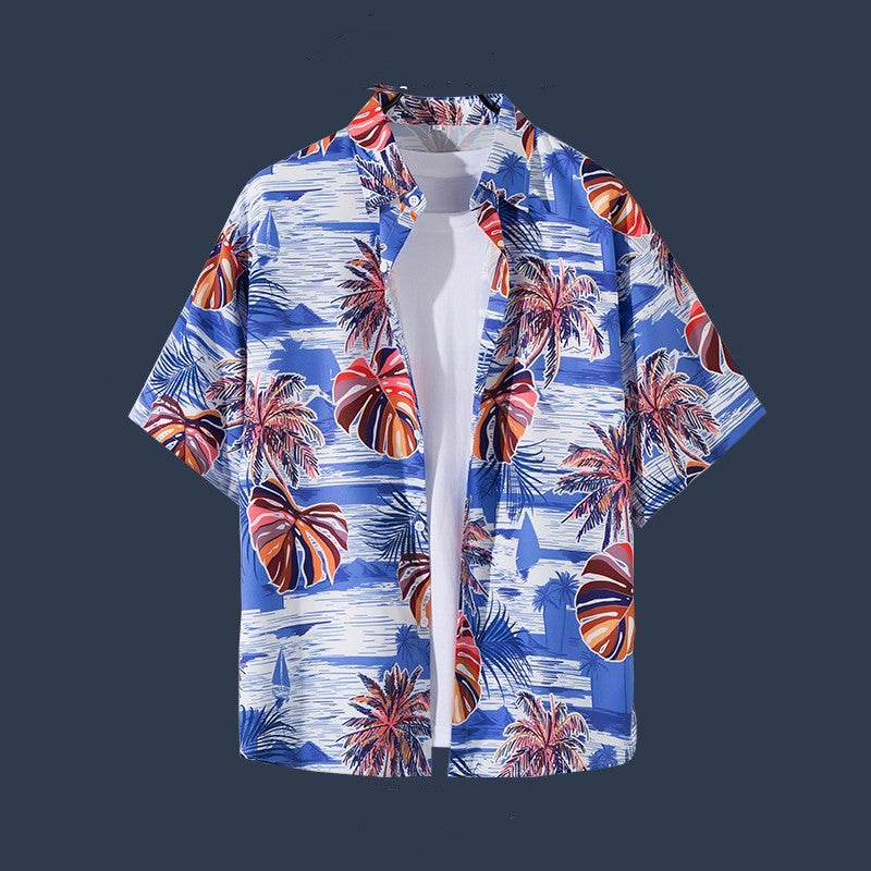 Hawaiian Beach Flower Shirt Short Sleeve Men's Loose Casual Shirt Coat