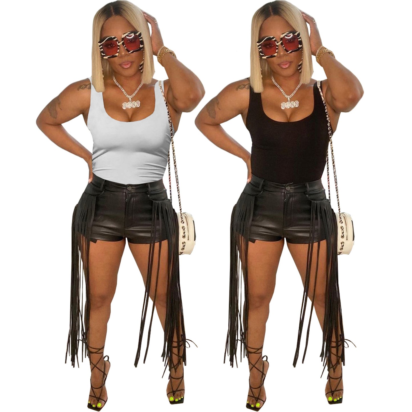 Women's PU Leather Pants Fringe Shorts