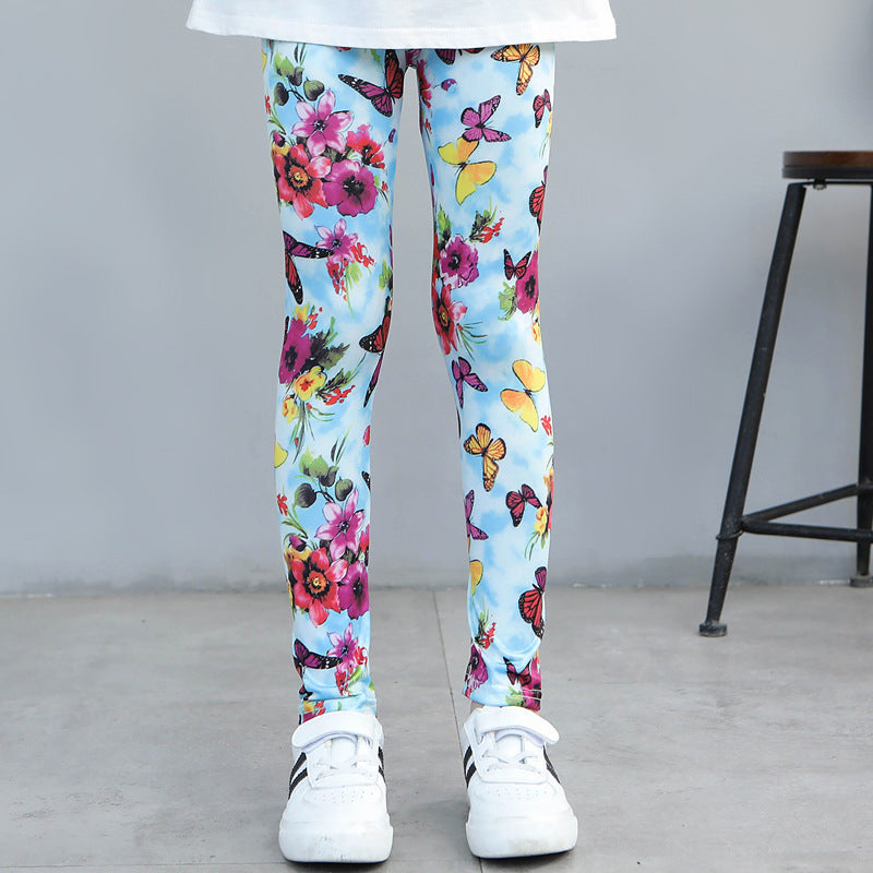 Girls' Thin Elastic Printed Pants