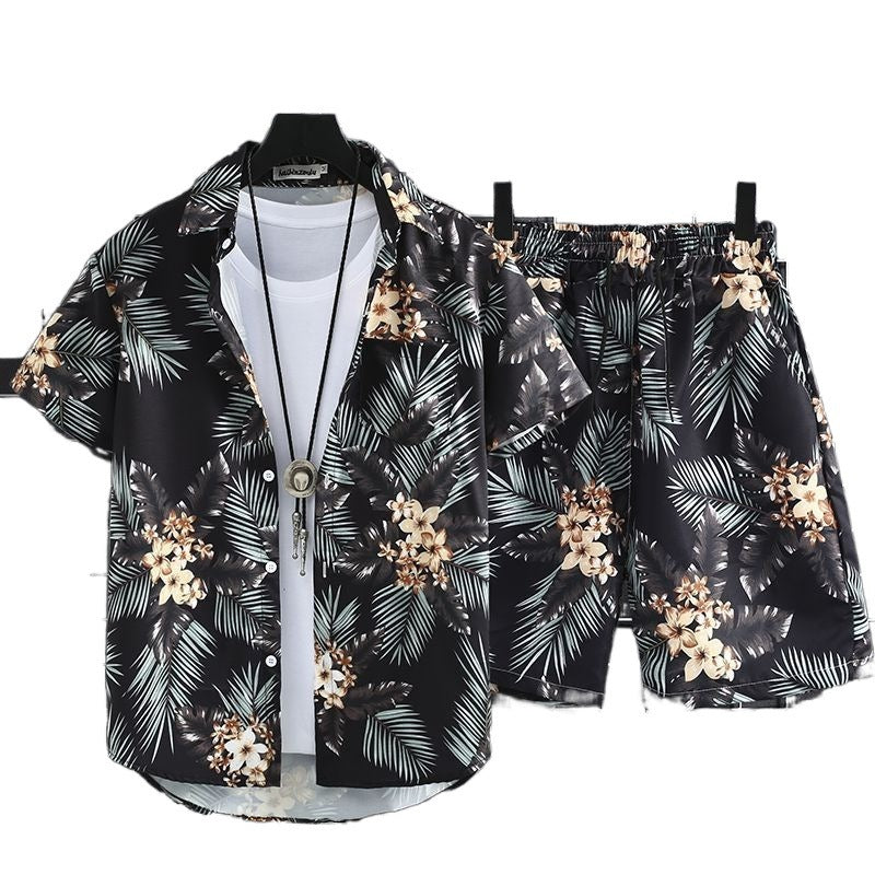 Hawaiian Style Beach Pants Loose Casual Short Sleeve Printed Shirt Suit