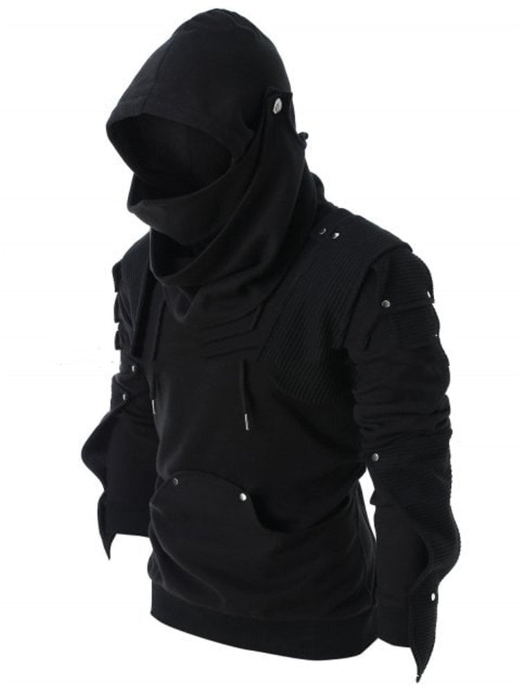 Men's Retro Masked Rivet Long Sleeved Hooded Sweatshirt Style