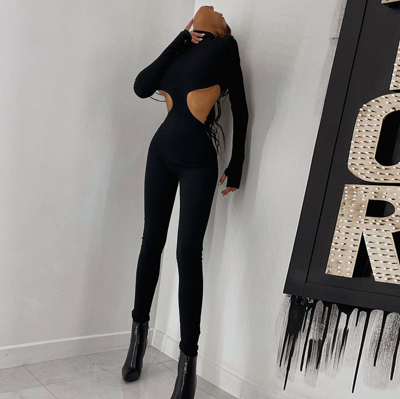 Hollow Long-sleeved High-neck Jumpsuit