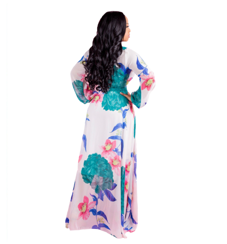 Chiffon Long-Sleeved Digital Print Big Skirt Dress