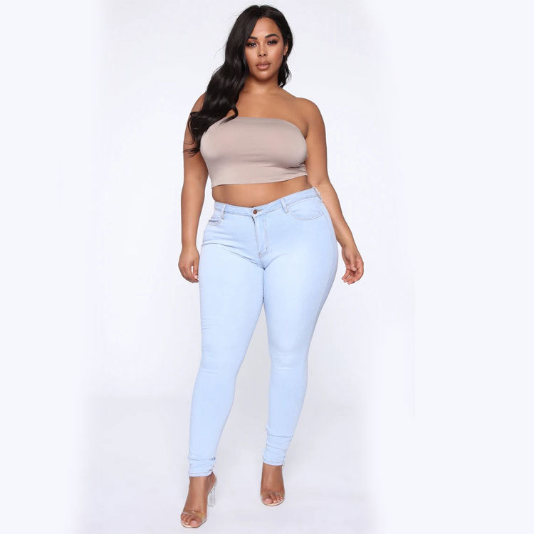 Plus Size Fashion High Elastic Denim Pencil Pants