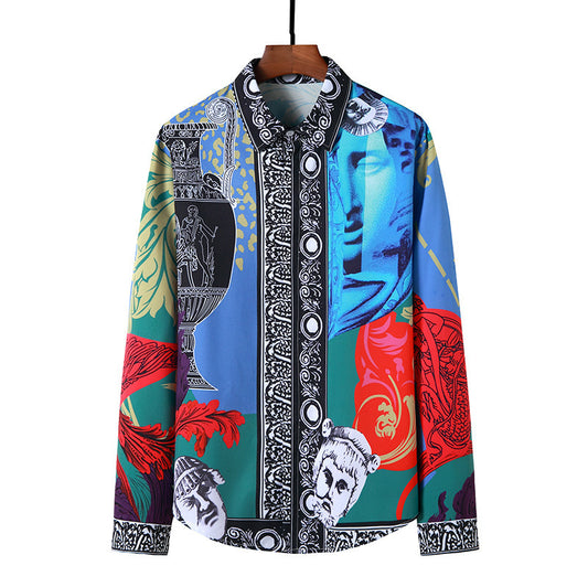 Chain Print Men's Long-sleeved Casual Shirt