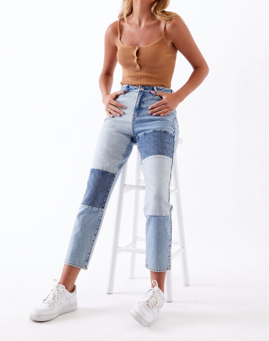 Cotton Stitching Retro Slim Straight Loose Jeans