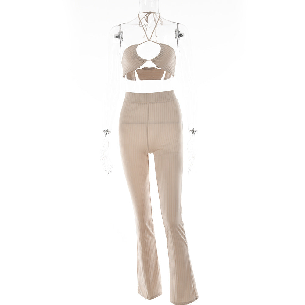 Two Piece Halter Tube Top Top and High Waist Pants