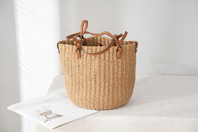 Women's Straw Woven Shoulder Tote Bag