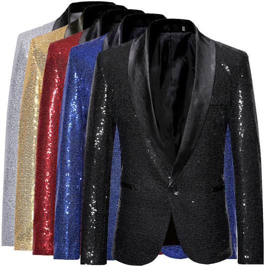 Men's Personality Solid Color Sequins Show Suit Jacket