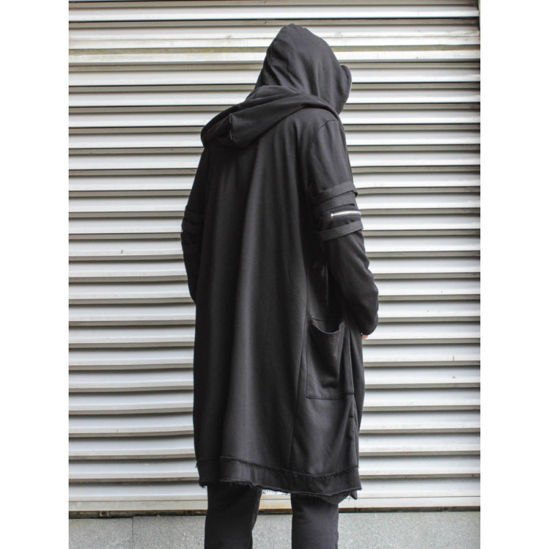 Men's Long Dark Cloak Jacket with Hood