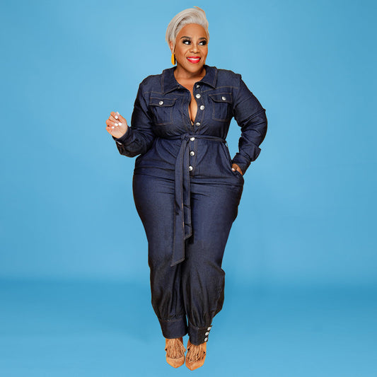 Plus Size Women Denim Jumpsuit