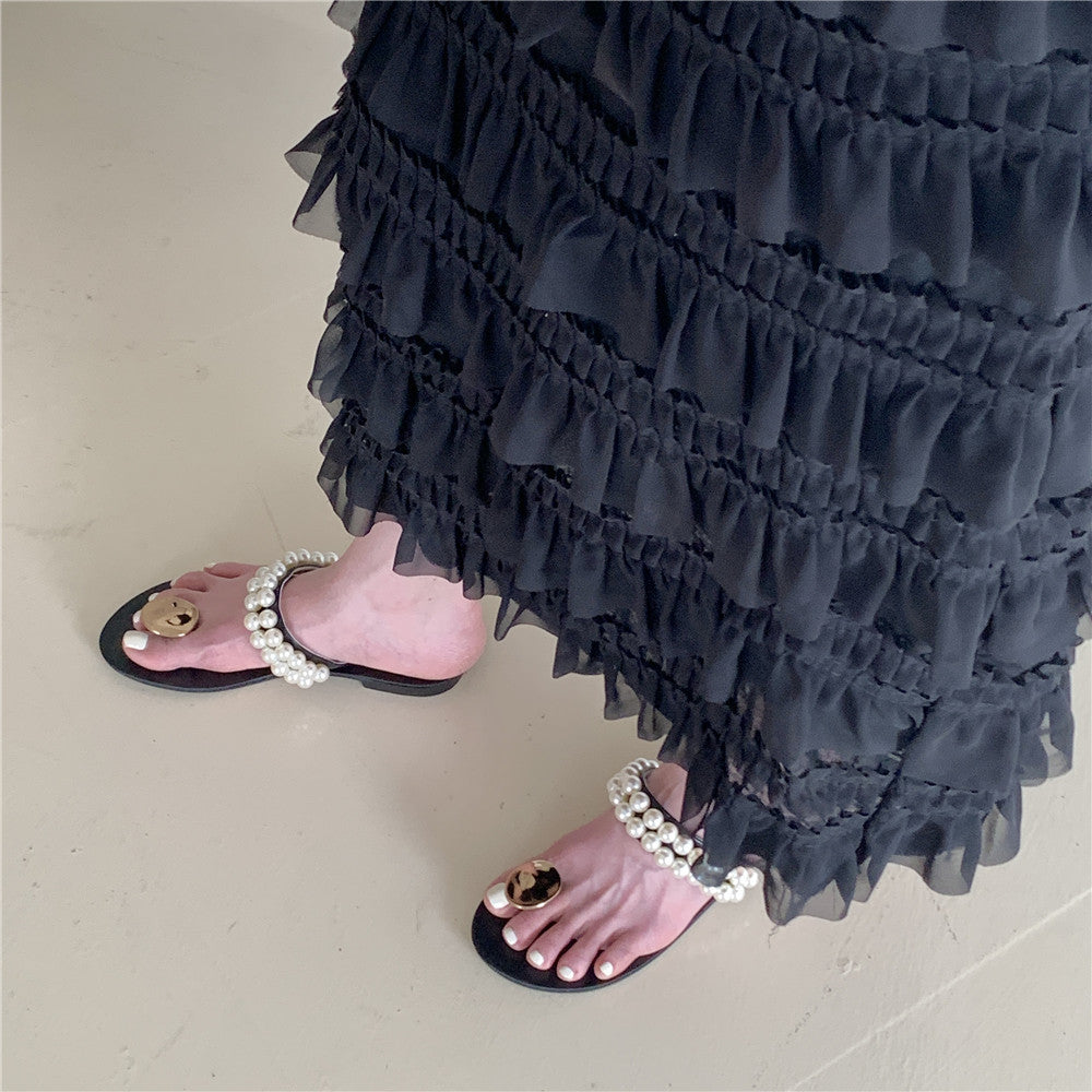 Sleeve-toe Rhinestone Herringbone Slippers