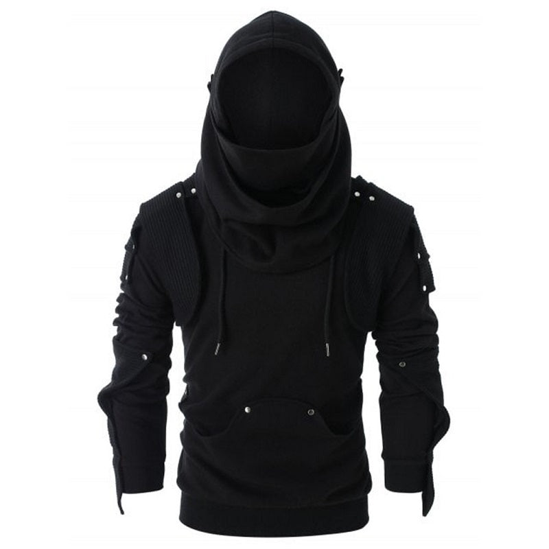 Men's Retro Masked Rivet Long Sleeved Hooded Sweatshirt Style