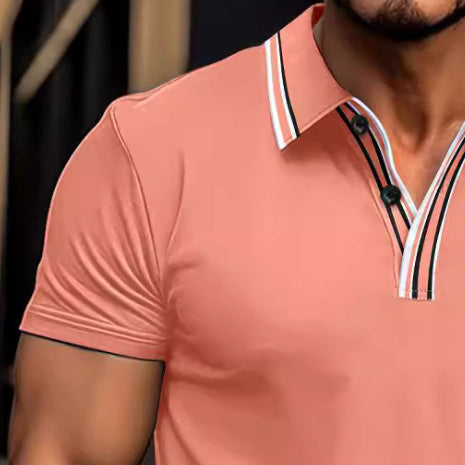 Striped Casual Polo Collar ButtonPolo Shirt Short Sleeve