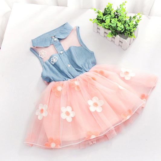 Flower Denim Waist Dress