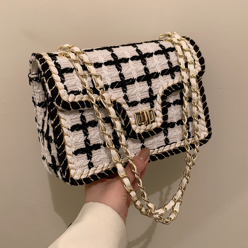 Chain Plaid One-shoulder Small Square Bag