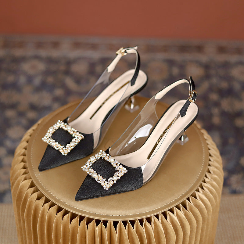 Buckle Pointed Thin Heel Rhinestone Sandals