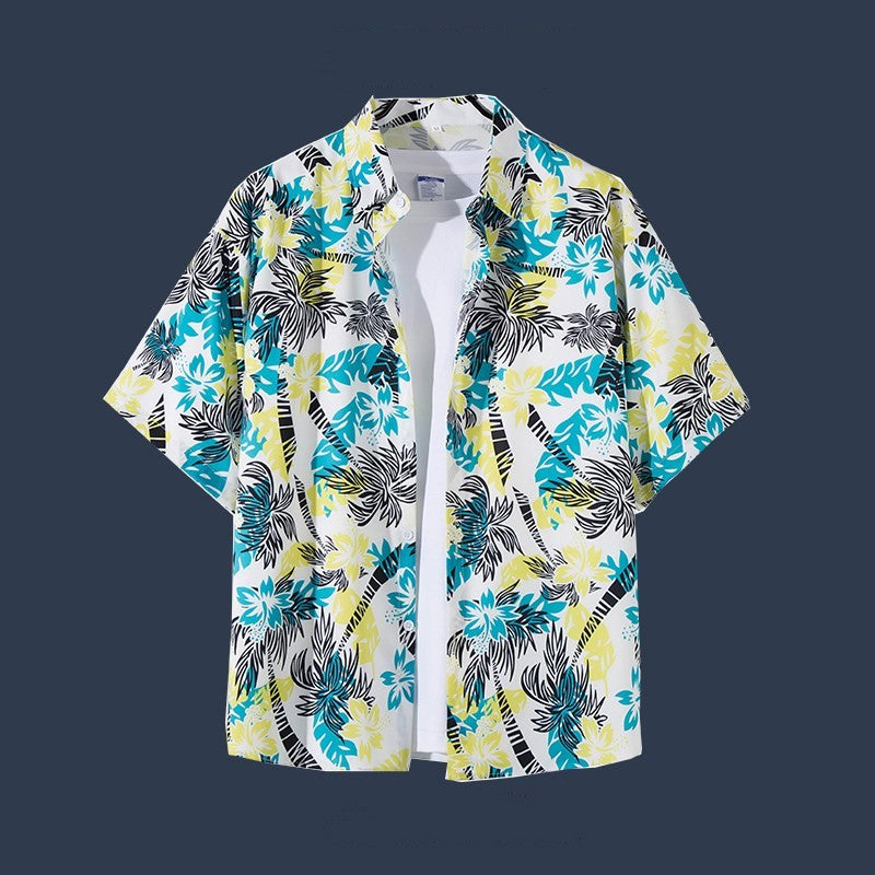 Hawaiian Beach Flower Shirt Short Sleeve Men's Loose Casual Shirt Coat