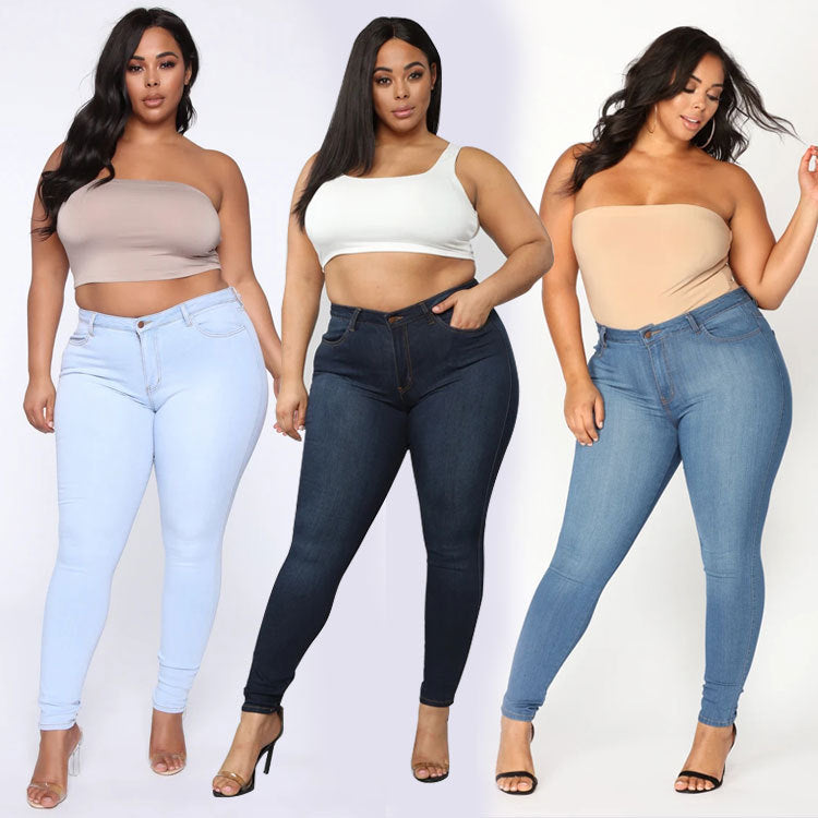 Plus Size Fashion High Elastic Denim Pencil Pants