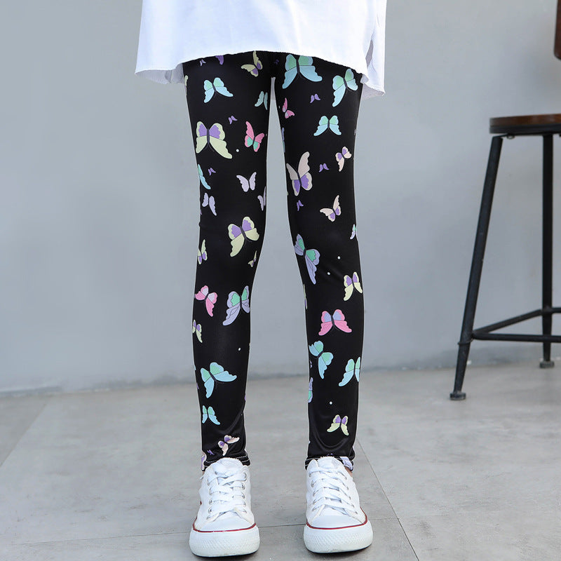 Girls' Thin Elastic Printed Pants