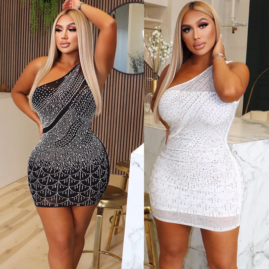 Women's Tight Mesh Rhinestone Dress