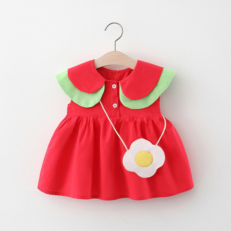 Girls Sleeveless Double Layer Lapel Dress